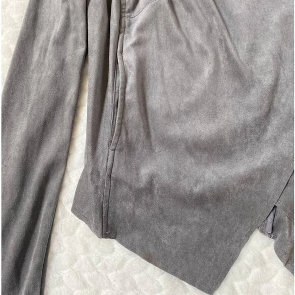 KUT from the Kloth Grey Faux Suede Drape Front Waterfall Jacket XS K125031‎